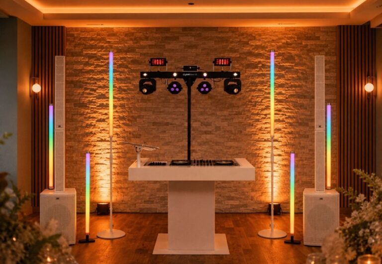 Kristallklarer Premium-Sound ✨ Mit den brandneuen 4.000 Watt Säulensystem ein weiß von HK Audio erleben eure Gäste einen absolut gleichmäßigen, edlen Klang im Raum – flüsterleise und verständlich beim Abendessen, druckvoll und dynamisch beim Eröffnungstanz. Dank zwei professioneller Funkmikrofone ist jede Rede eurer Trauzeugen bis in die letzte Reihe perfekt zu verstehen.